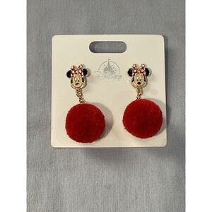Set of Walt Disney Parks Minnie Mouse Red Pom Pom Pierced Earrings READ